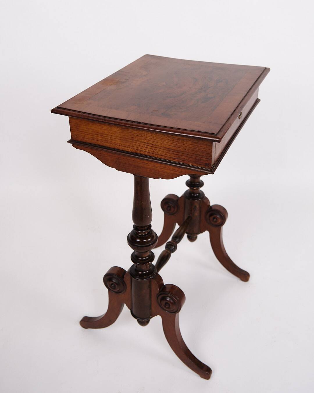 Antique side table with drawer - hand polished mahogany - turned legs - year 1880s