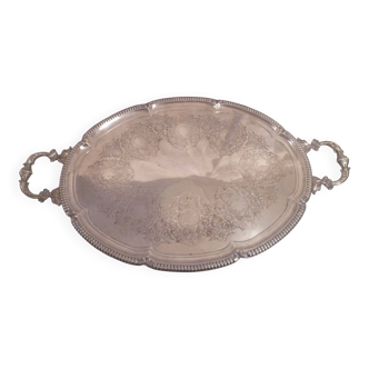 Very large quadripod oval serving tray in rococco style/silver metal