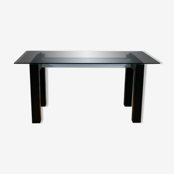 Table avec plateau rectangulaire en verre trempé 1970 - Alias Italy