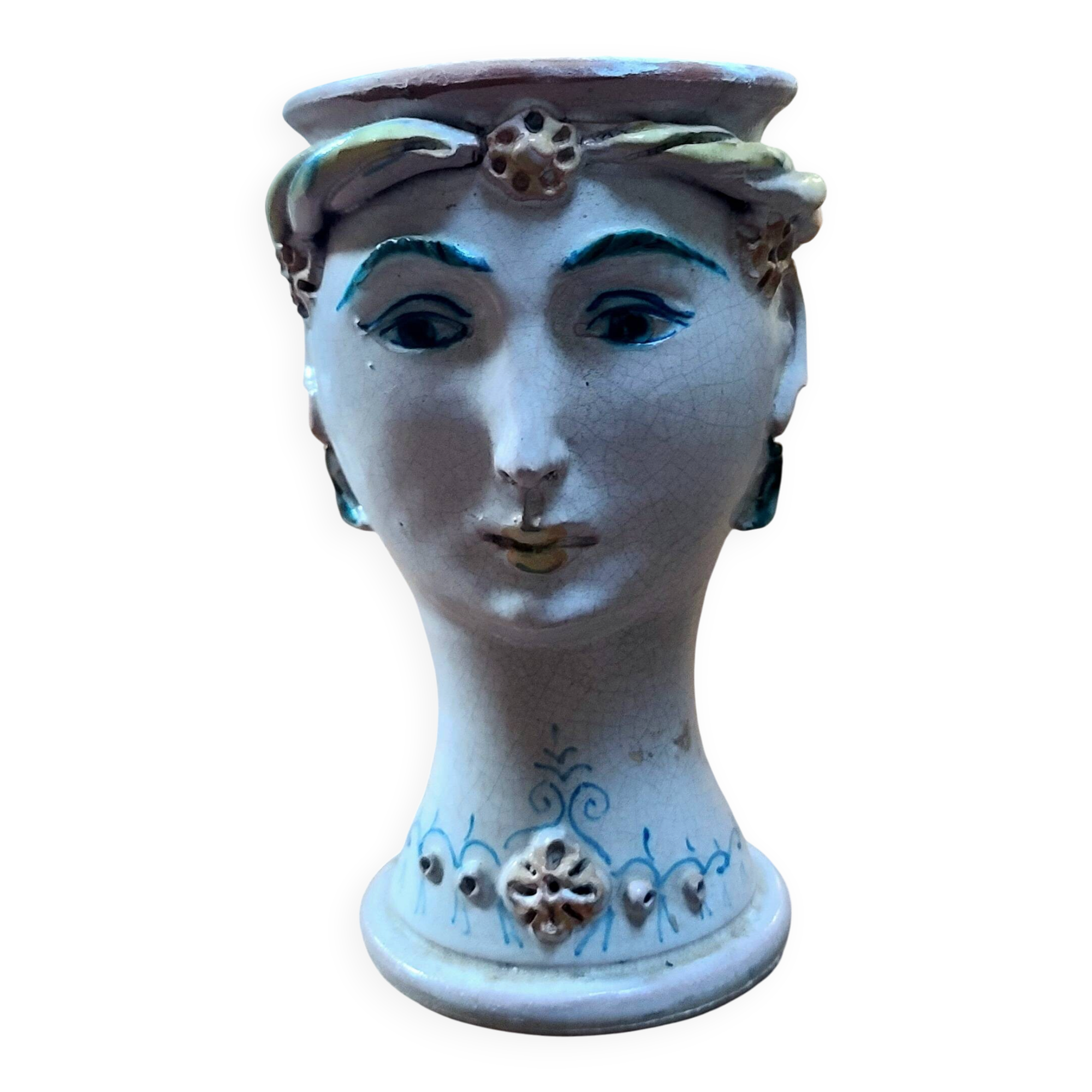 Bust vase head of a woman — Sicilian ceramic — Valde Manufacture