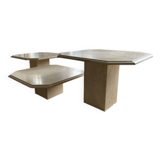 Set of three travertine coffee tables from the 70s