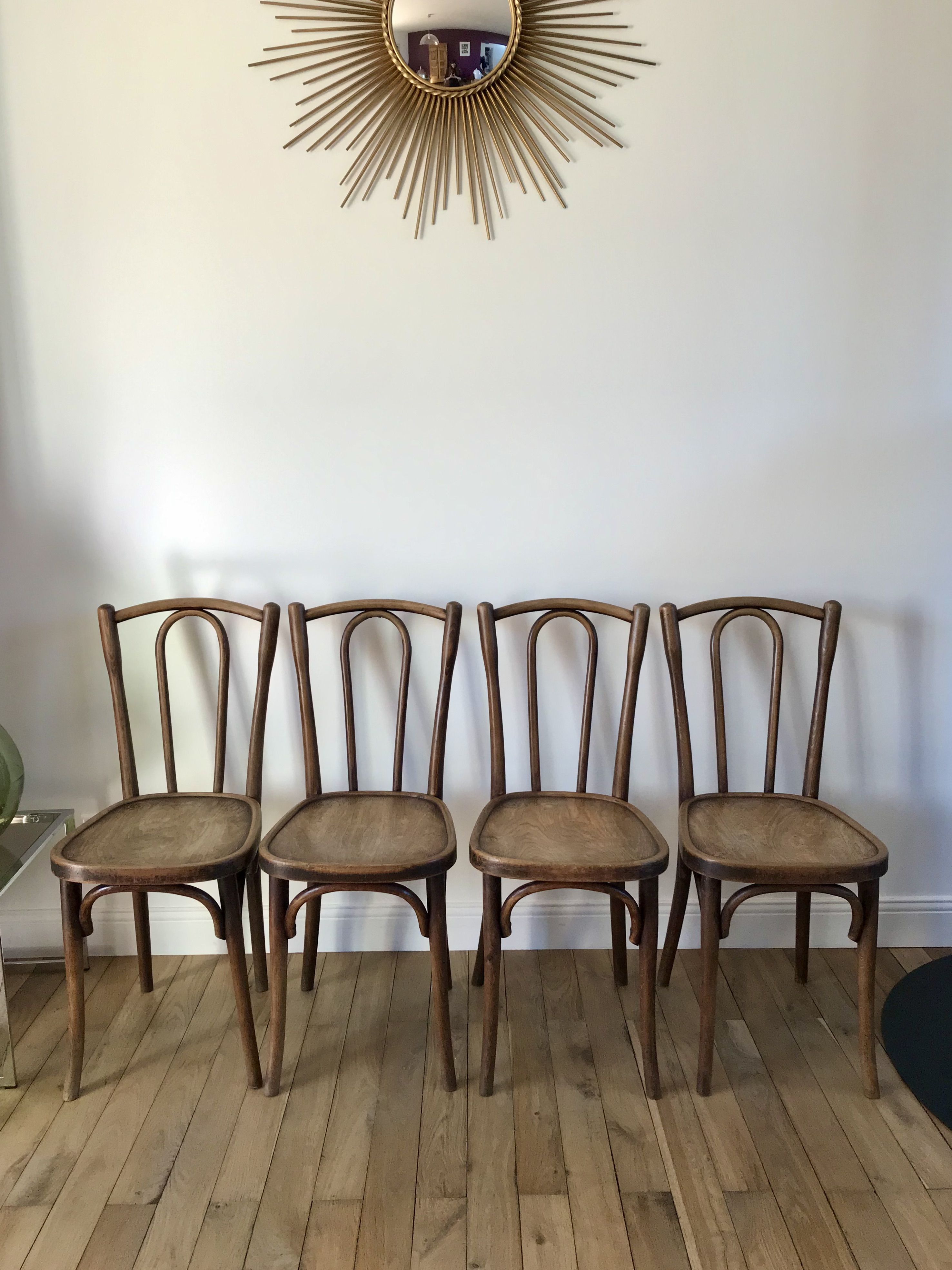 Set of 4 bistro chairs in curved wood of beech Luterma 30s