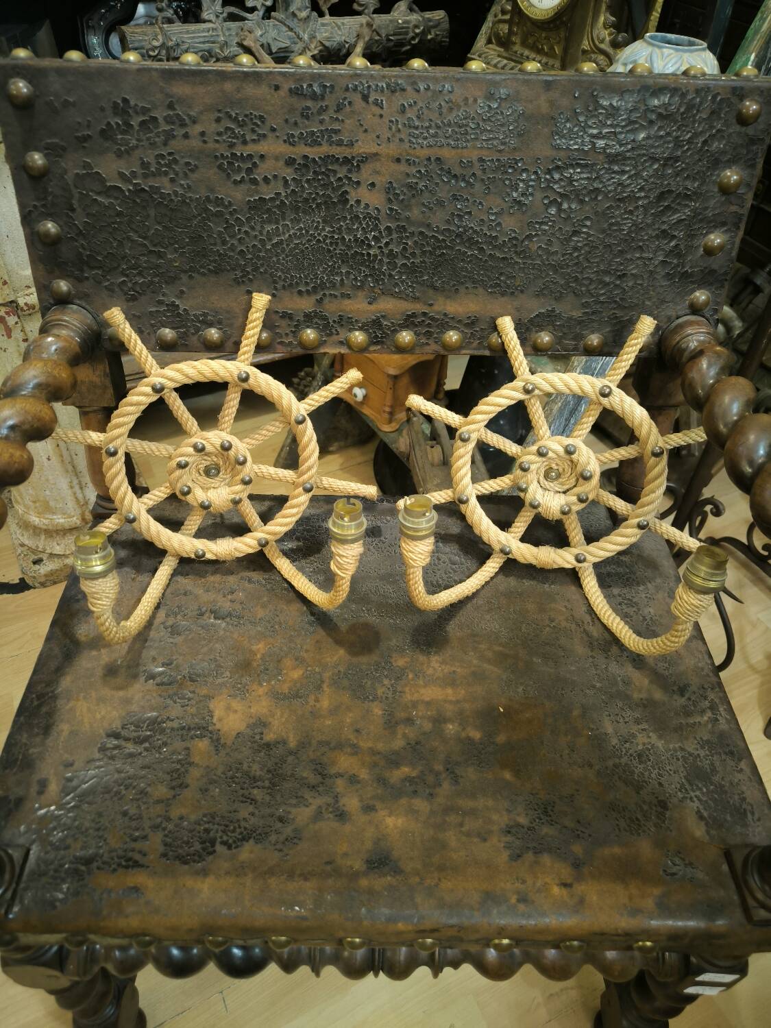 Pair of rope wall sconces