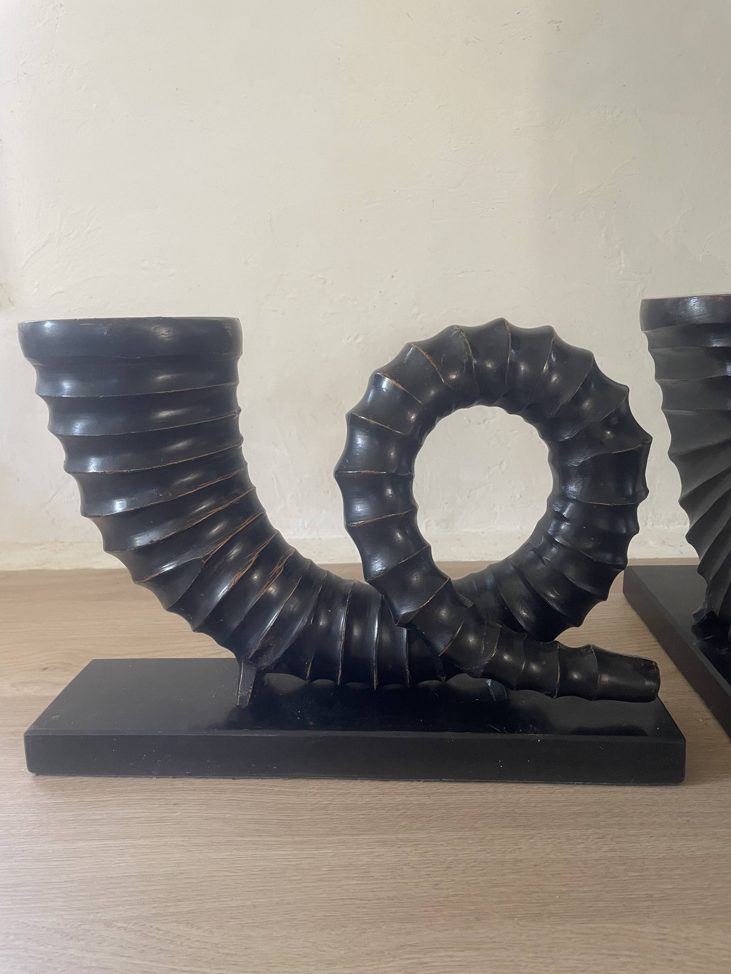 vintage sculptural bookends, ram's horns
