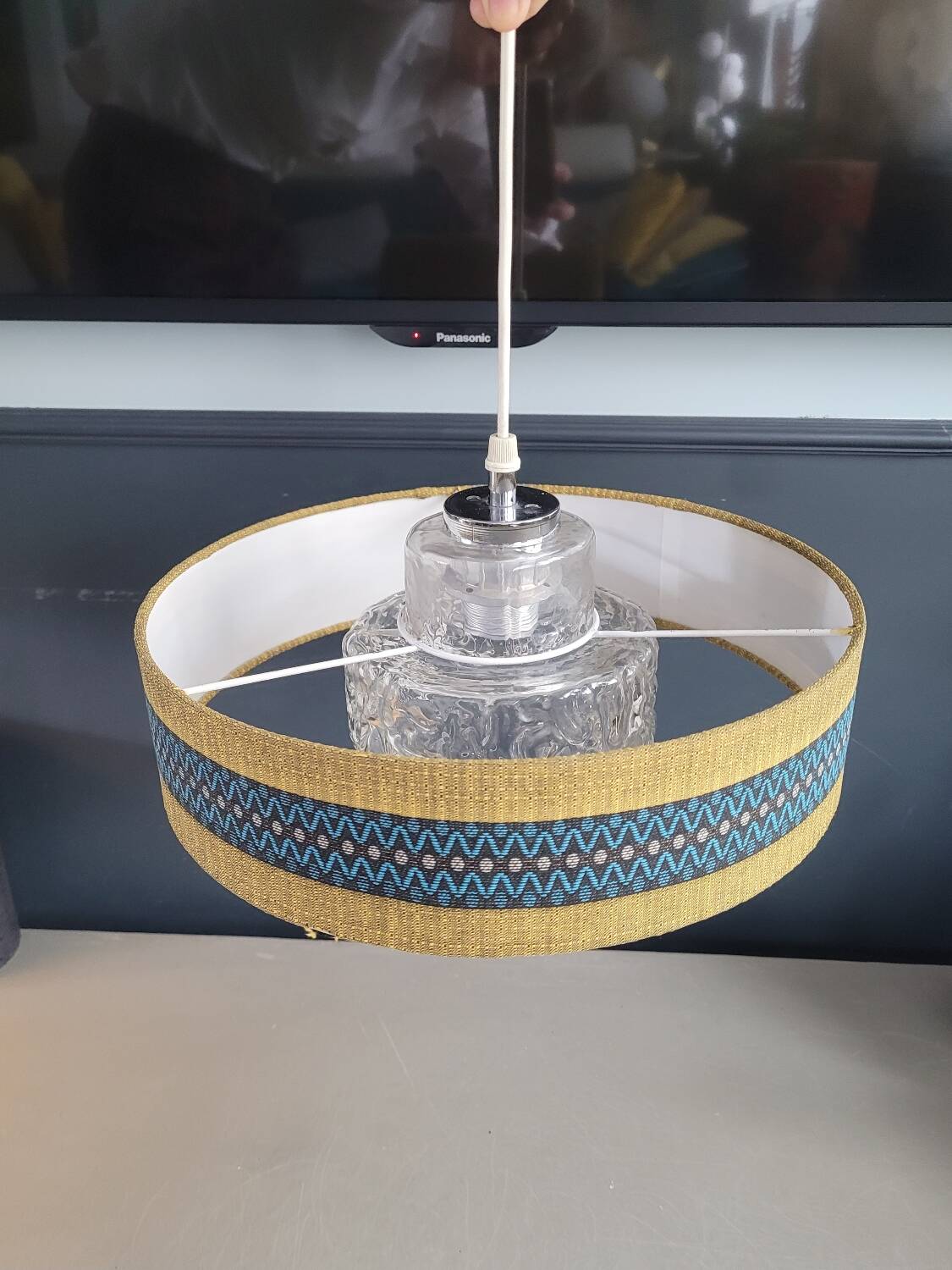 Vintage molded glass globe pendant light and shade