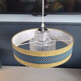 Suspension vintage globe en verre moulé et abat-jour