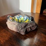 Brutalist vintage enameled volcanic lava trinket dish