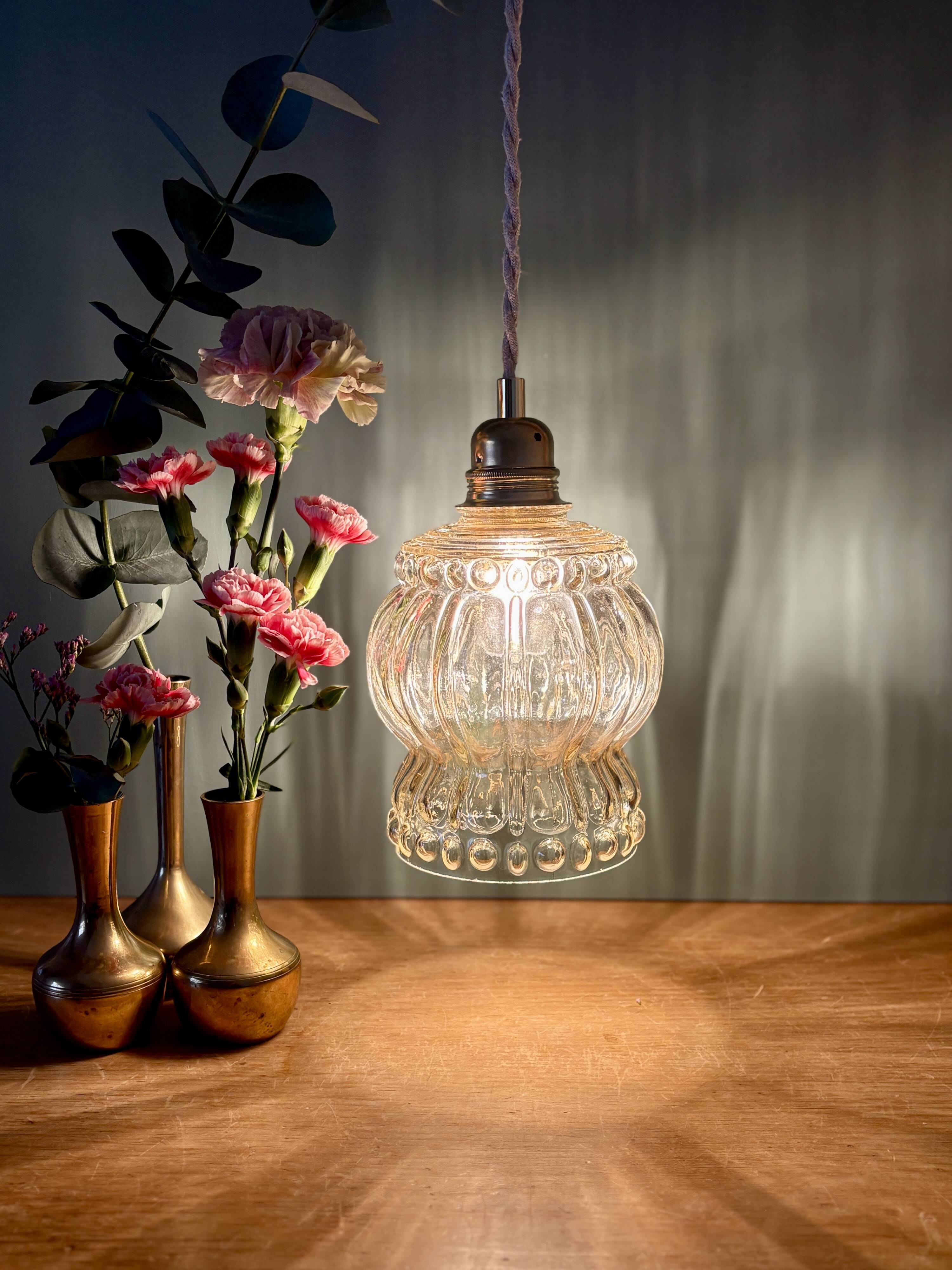 Vintage amber glass suspension globe