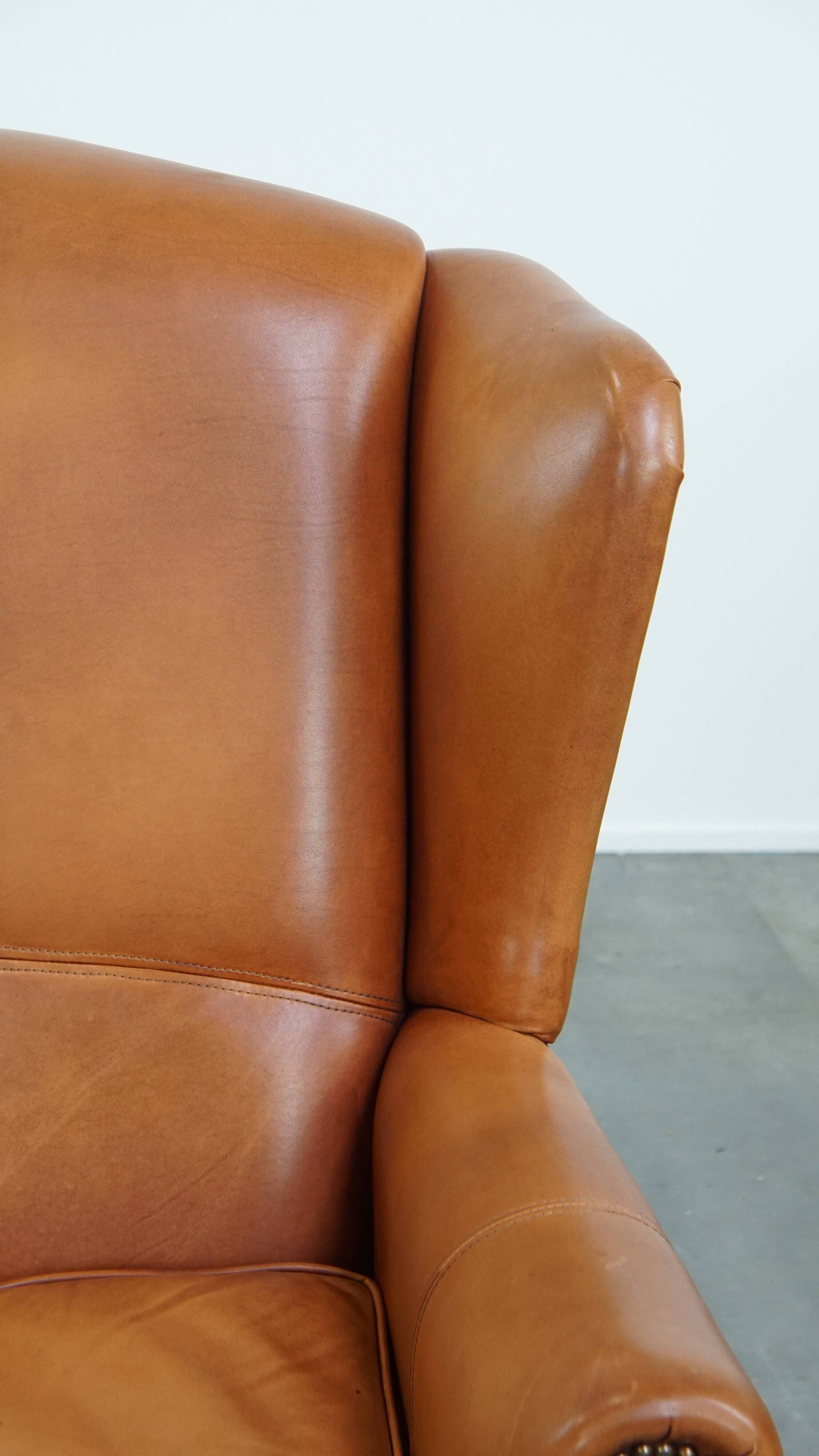 Cowhide leather wingback armchair