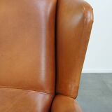 Cowhide leather wingback armchair