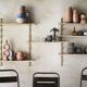 wall shelves wood and brass