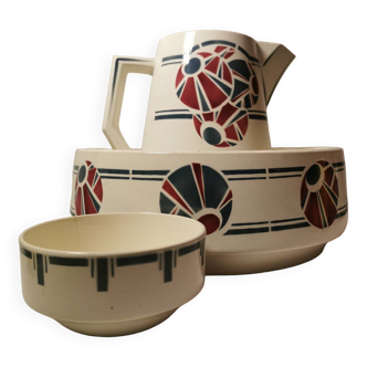 Art deco toiletry set jug basin and bowl 3 elements. dorothée charcoalier saline earthenware