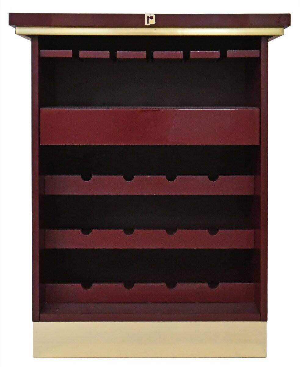 Burgundy lacquered wooden bar cabinet by designer Paco Rabanne.