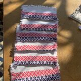 6 towels in Basque cotton patterns pink and indigo blue vintage