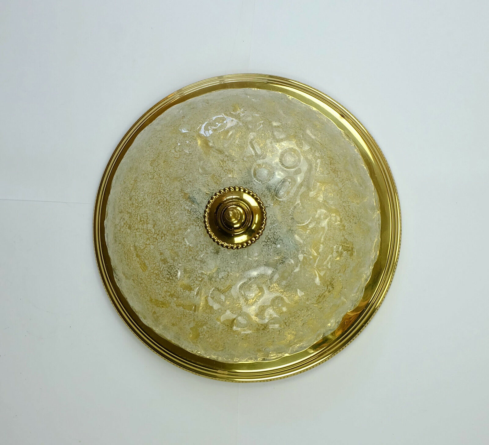 large vintage mid century ice glass and brass CEILING LAMP
