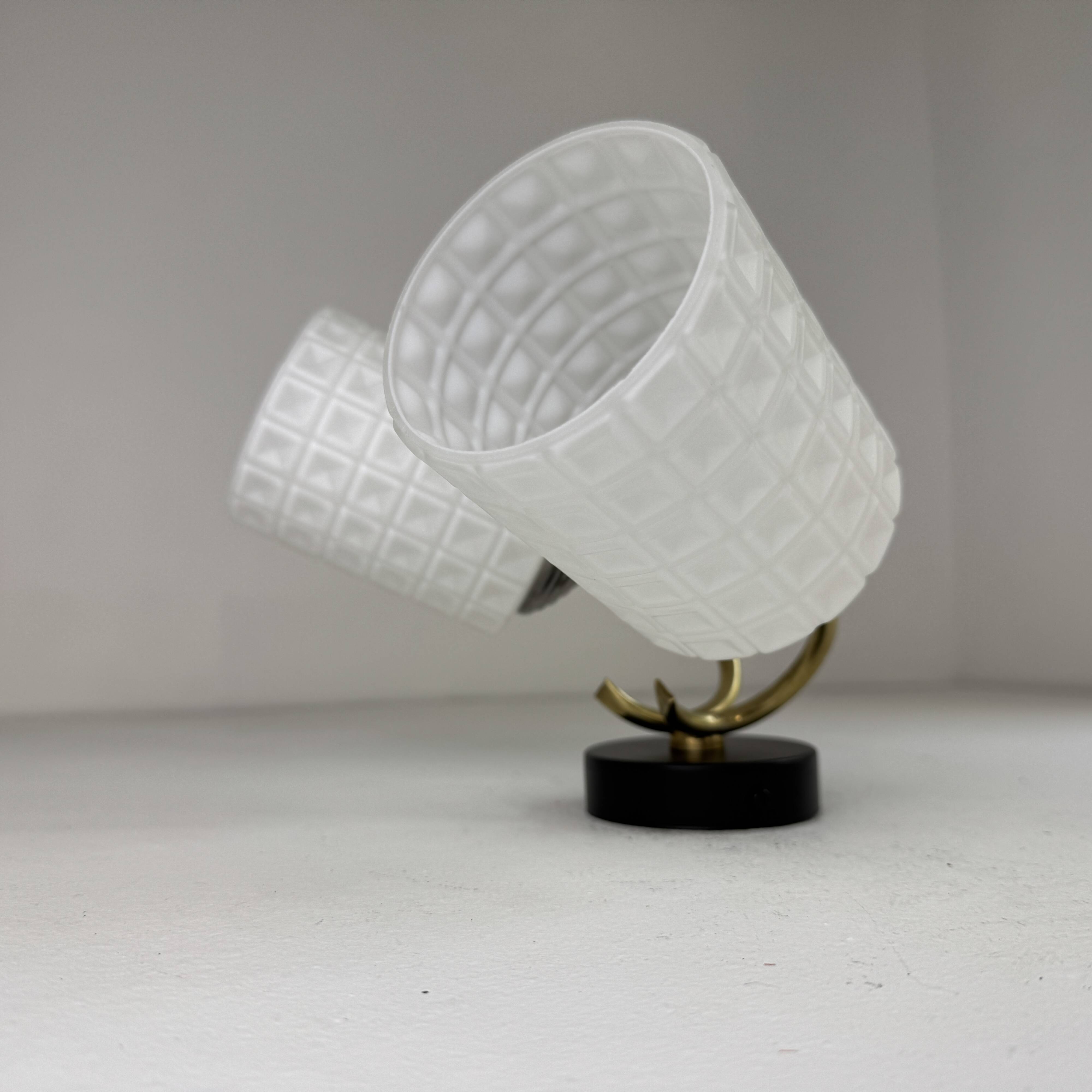 Pair of vintage 1950s double wall lights in opaline.