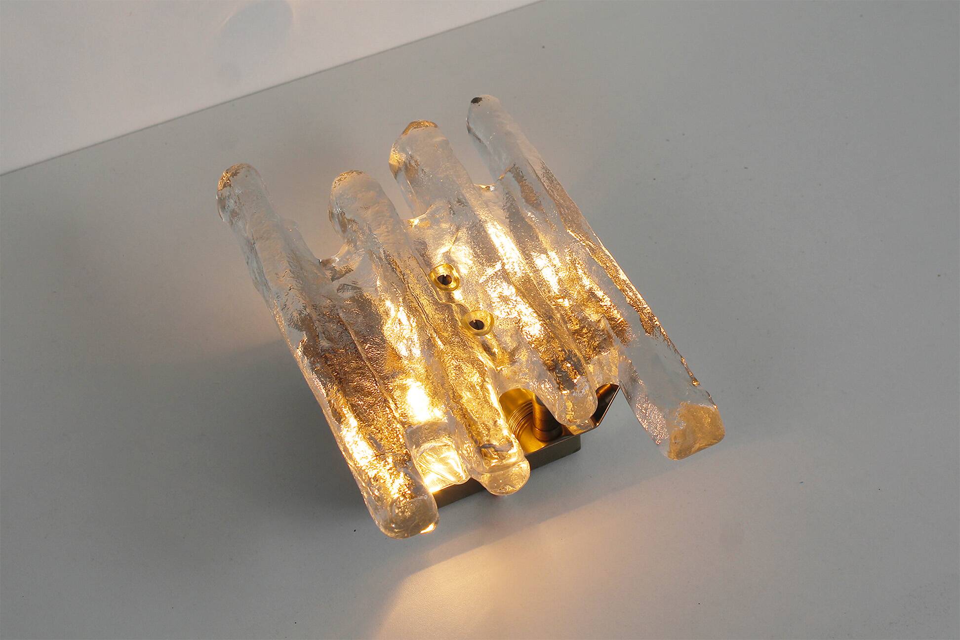 Pair of large 'ice glass' wall lamps by Kalmar, Austria 1960's