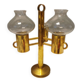 Bougeoir en laiton avec abat-jour en verre translucide fabriqué par Norway Candle Design années 1960