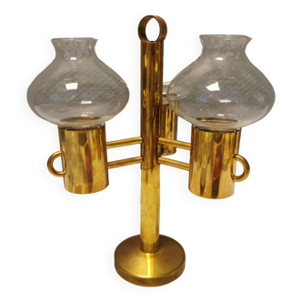 Bougeoir en laiton avec abat-jour en verre translucide fabriqué par Norway Candle Design années 1960
