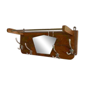 Wall-mounted wardrobe with 4 hooks in wood and aluminum with beveled trapezoid mirror