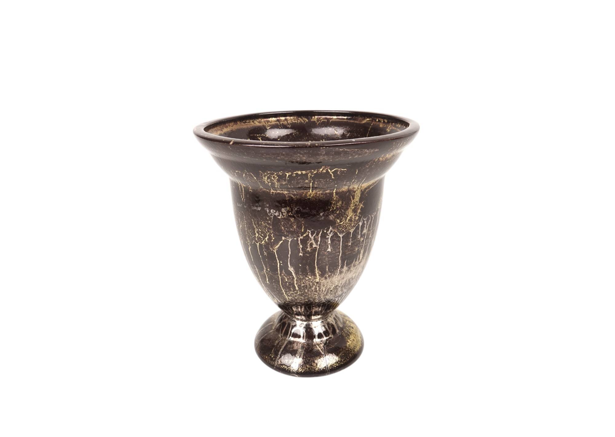 Lucien BRISDOUX Vase or bowl in black ceramic and gold oil