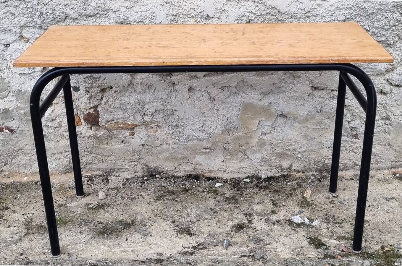 Double school desk, wood and metal, vintage, 60s