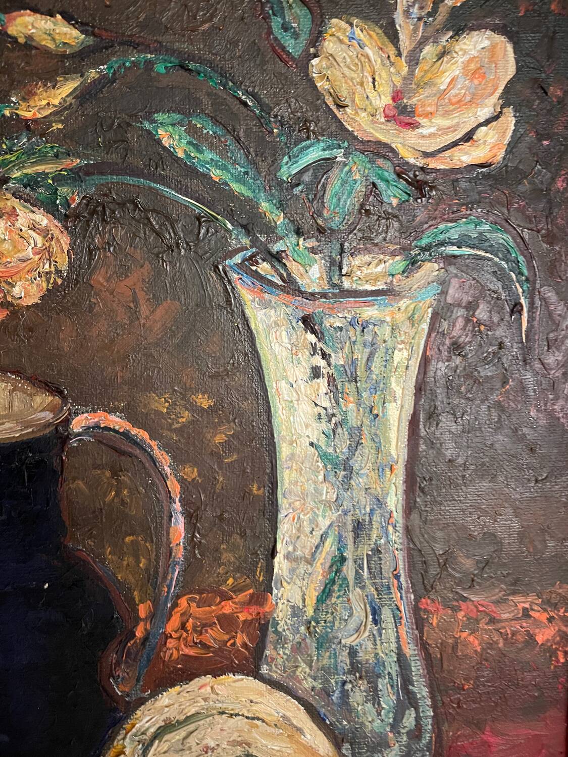 Still life with a blue jug and tulips