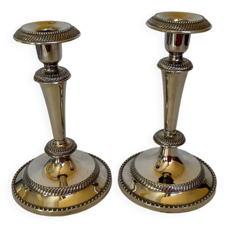 Pair of silver-plated zinc metal candlesticks