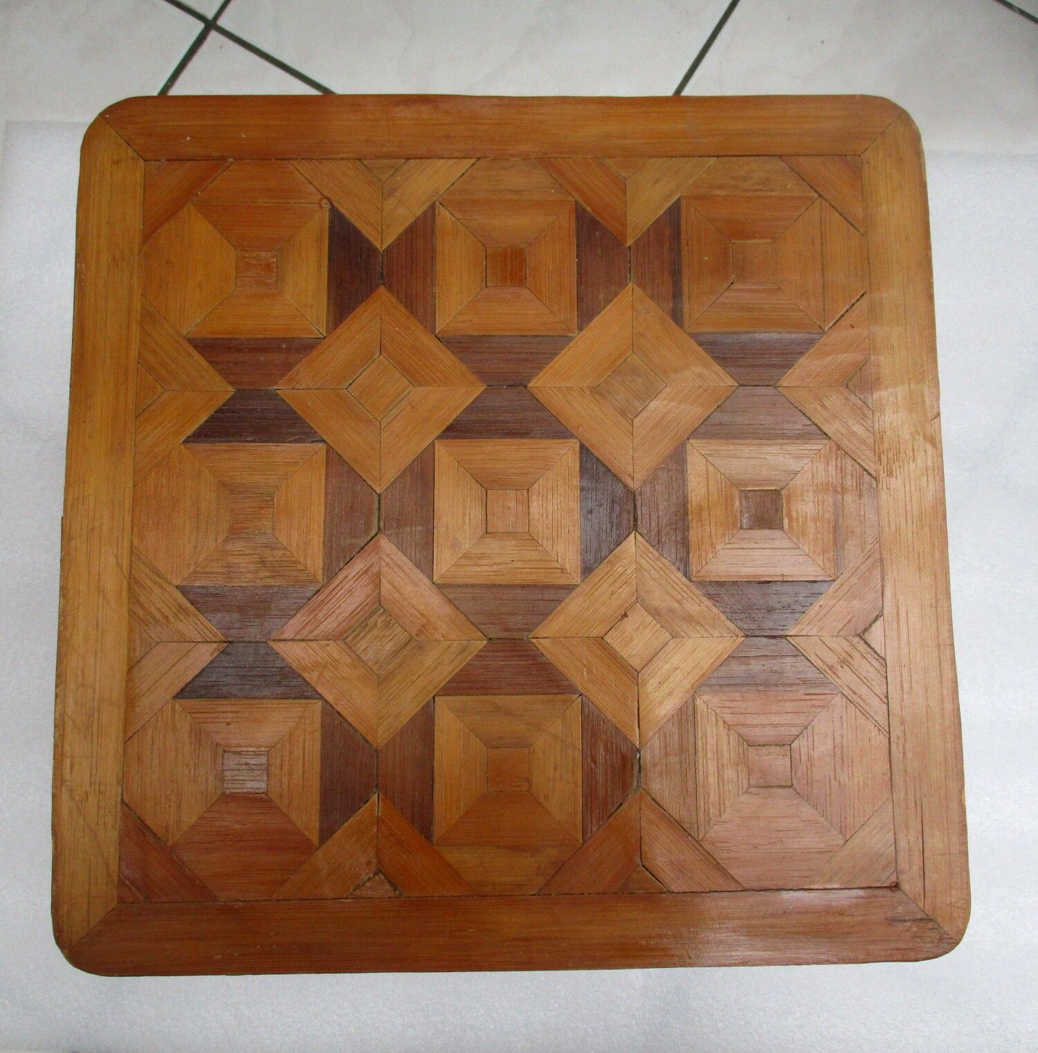 Vintage bamboo coffee table. Marquetry top