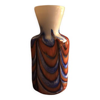 vase verre Murano vintage années 70 orange multicolore Carlo Moretti