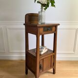 Vintage solid oak bedside table, 1 door, 1 drawer and 1 niche