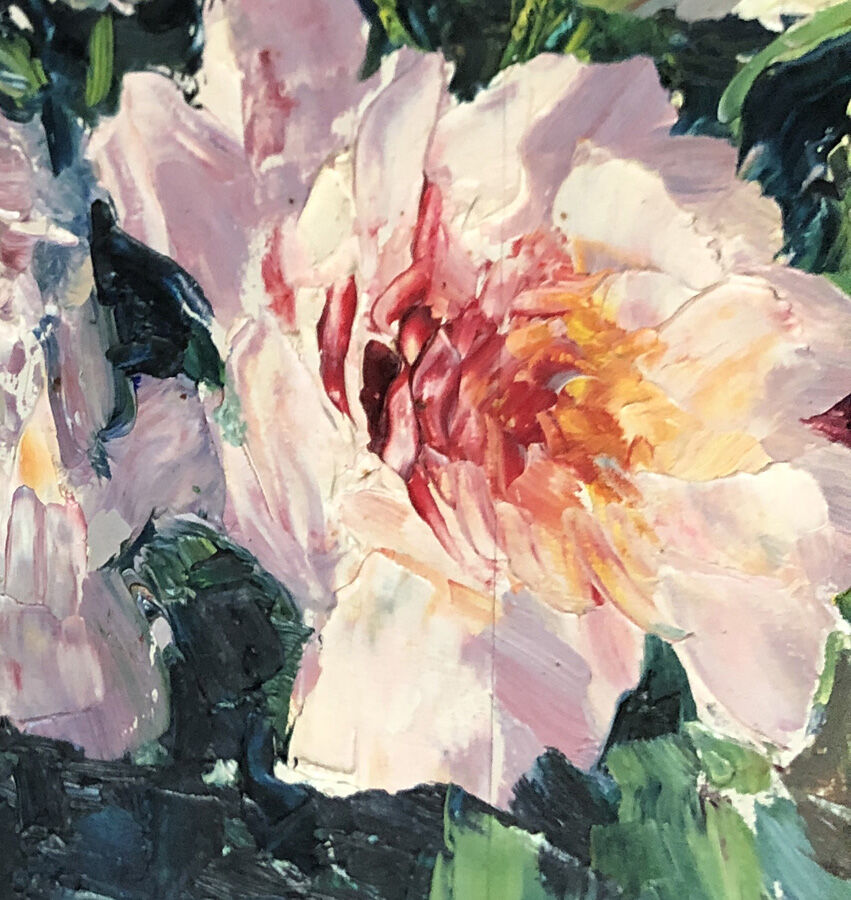 Old painting "Peonies" signed H.Dow