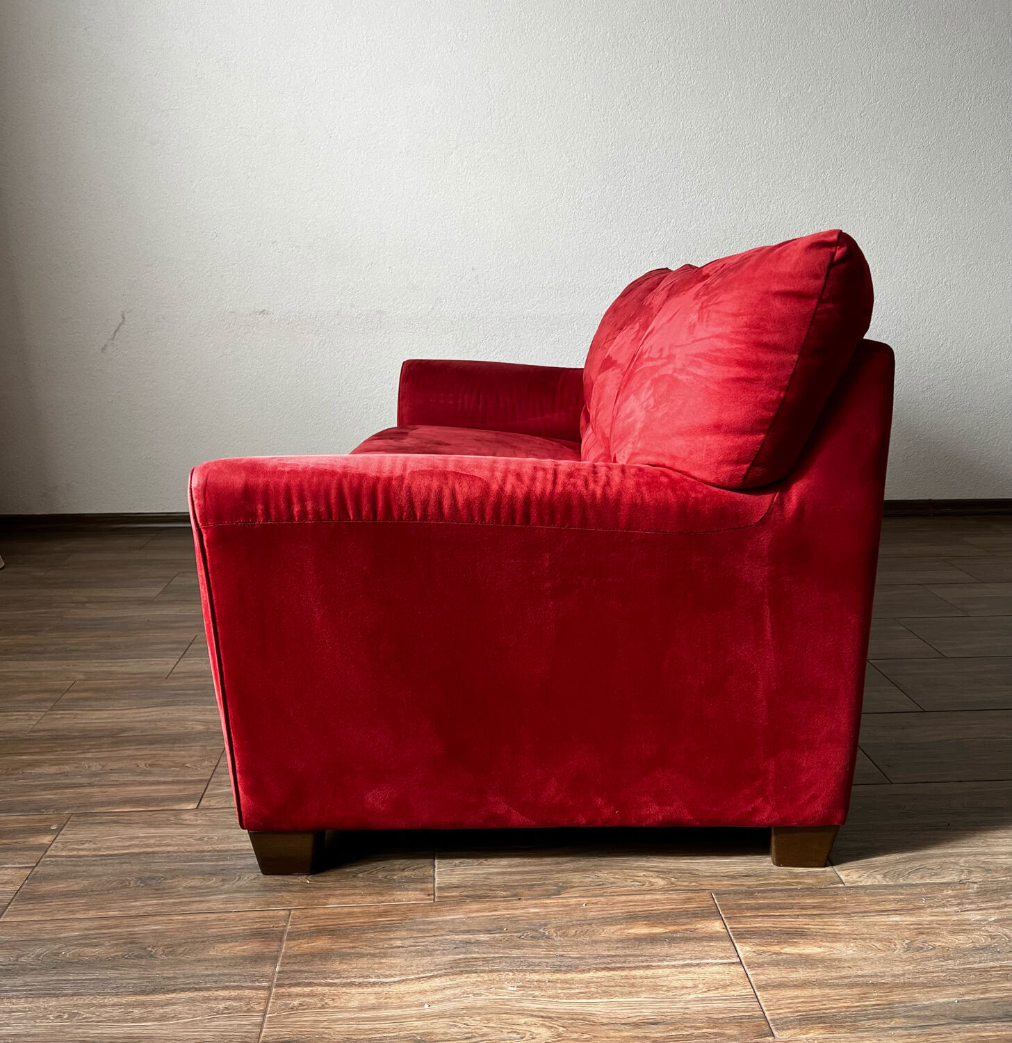 Vintage 3 Seat Red Velour Sofa, Ikea 1990s