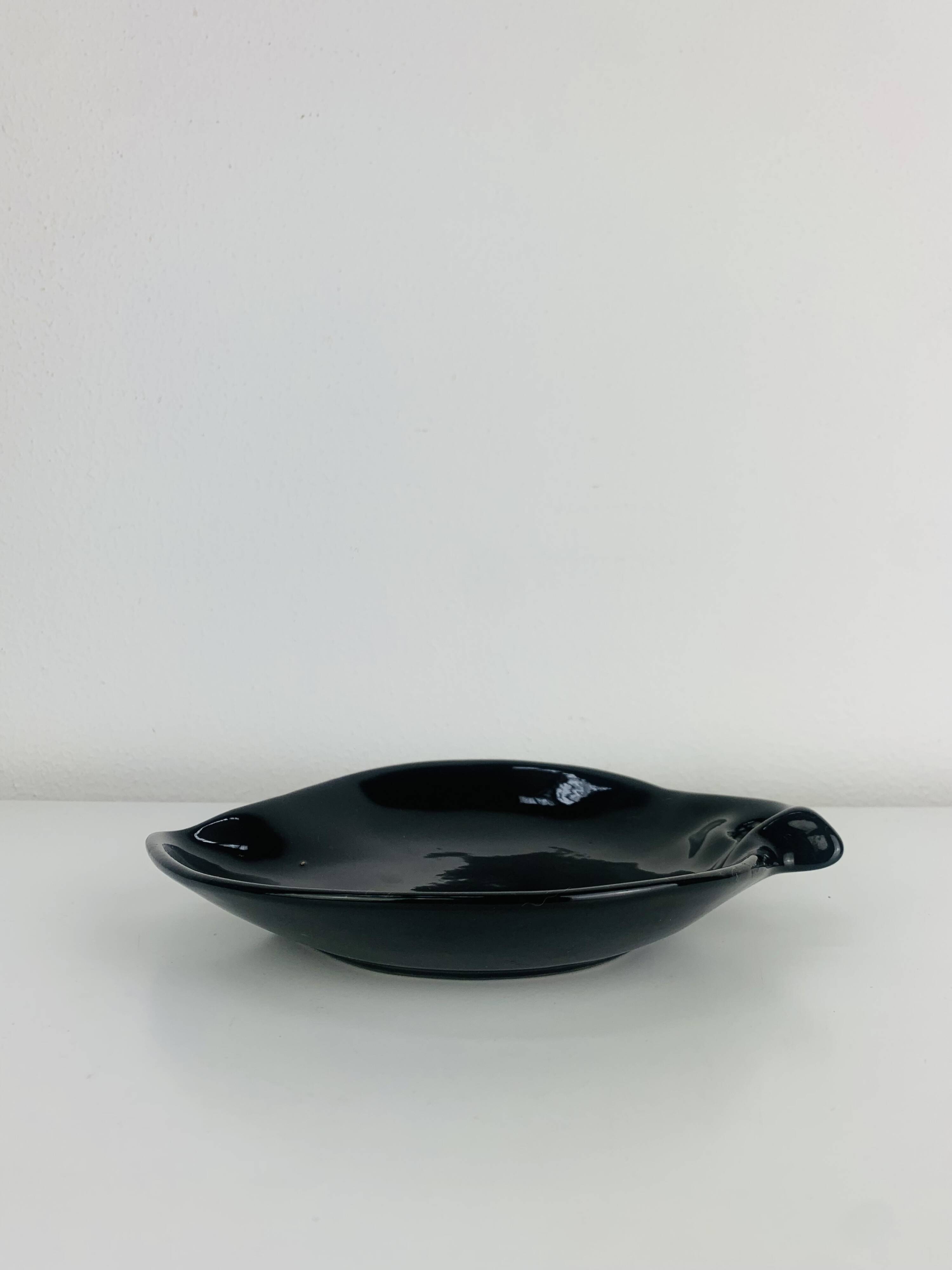 Black ceramic catchall, organic shape, vintage.