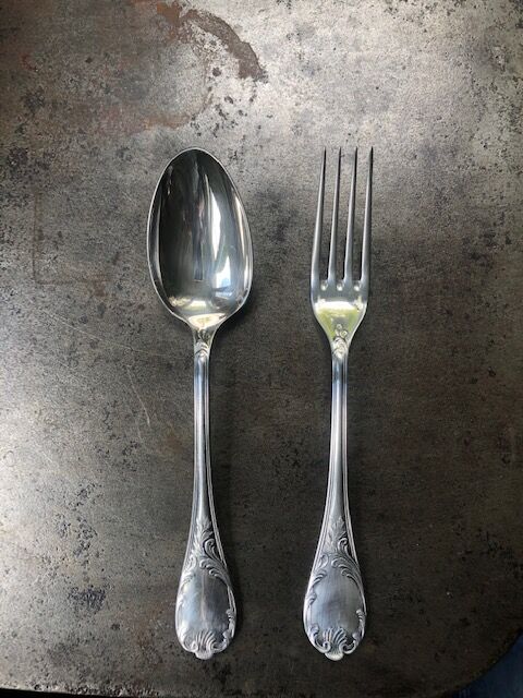 Pair of monogrammed cutlery "YB" Christofle Marly model