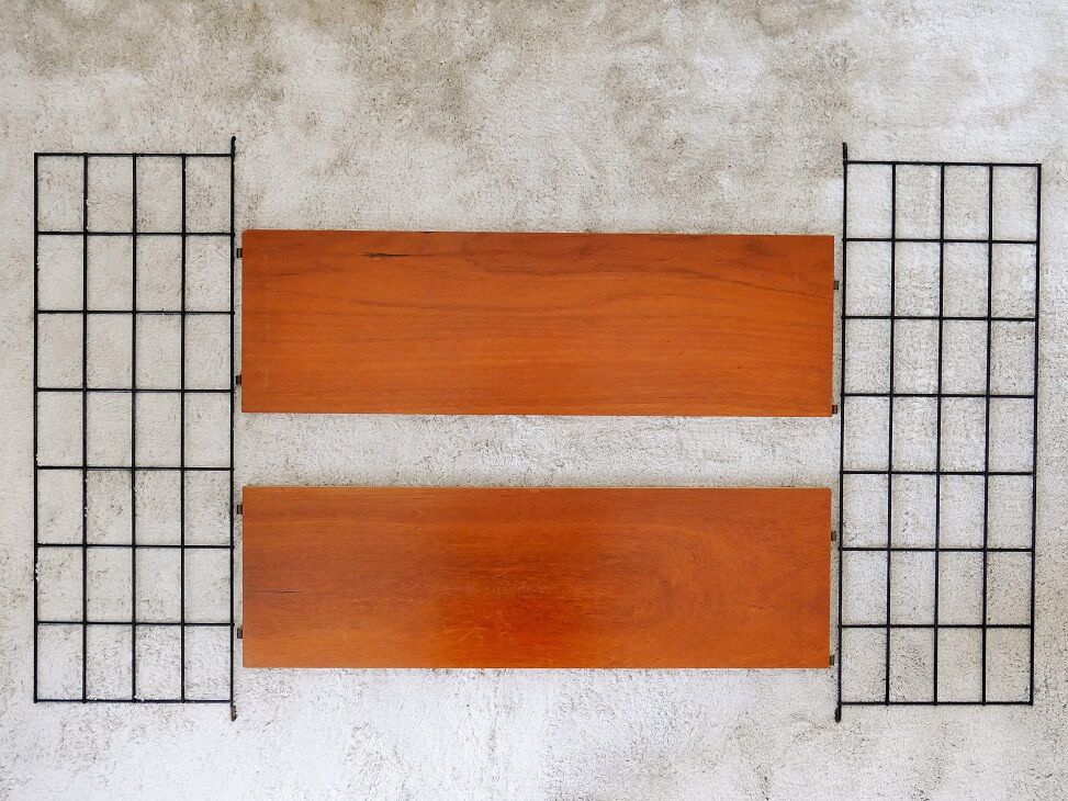 Wooden and metal wall shelf
