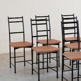 Dining chairs in brown leather and aluminum by ycami, 1980