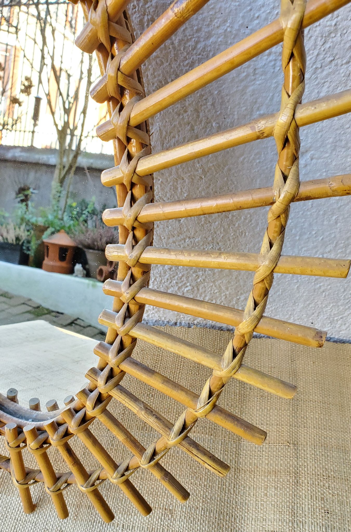 60's rattan sun mirror - 62x42cm