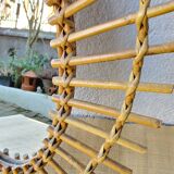 60's rattan sun mirror - 62x42cm