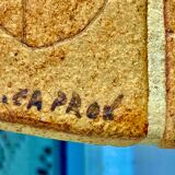 Round ceramic mirror decorated with leaves, signed Roger Capron, 50