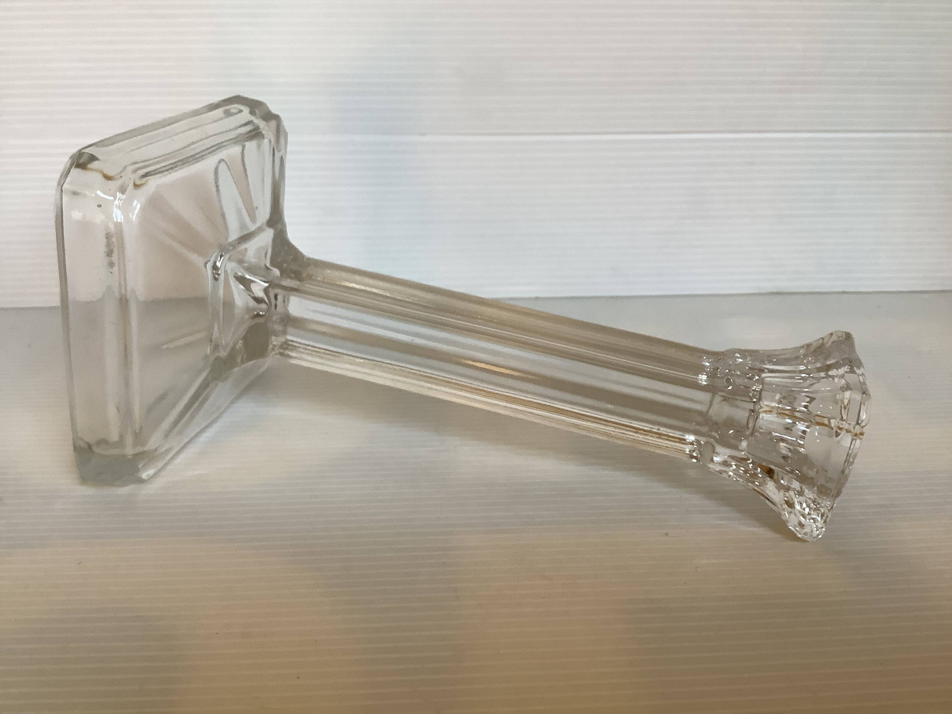 Four old square molded glass candlesticks