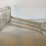 Four old square molded glass candlesticks