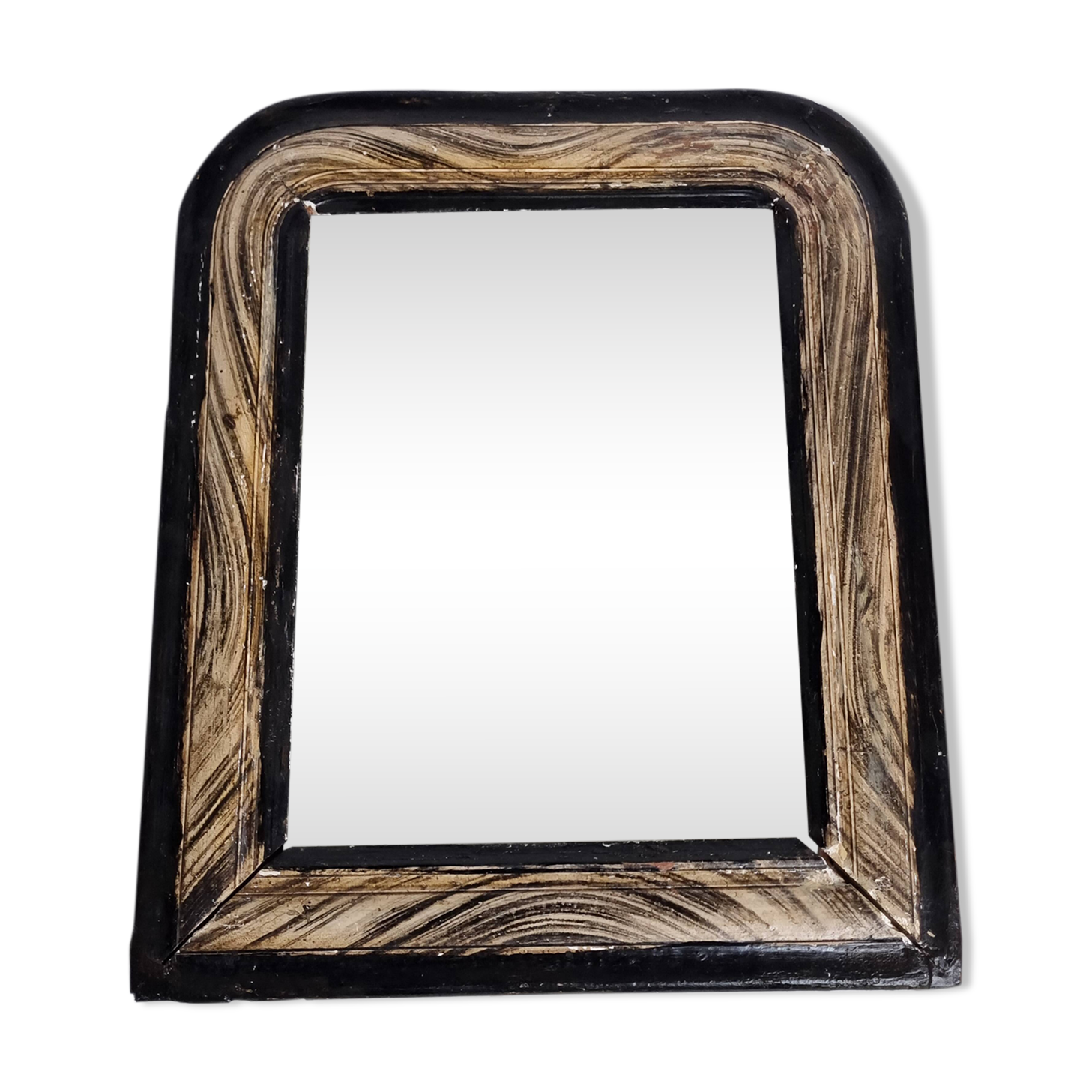Antique Louis-Philippe mirror, painted wood imitation wood, 27 x 34 cm, 19th century