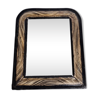 Miroir ancien Louis-Philippe, bois peint imitation bois, 27 x 34 cm, XIXe