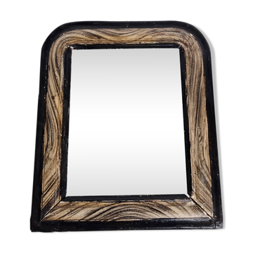 Miroir ancien Louis-Philippe, bois peint imitation bois, 27 x 34 cm, XIXe
