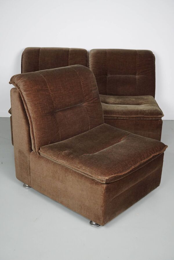 Canapé modulable vintage en velours marron/vert, 3 éléments