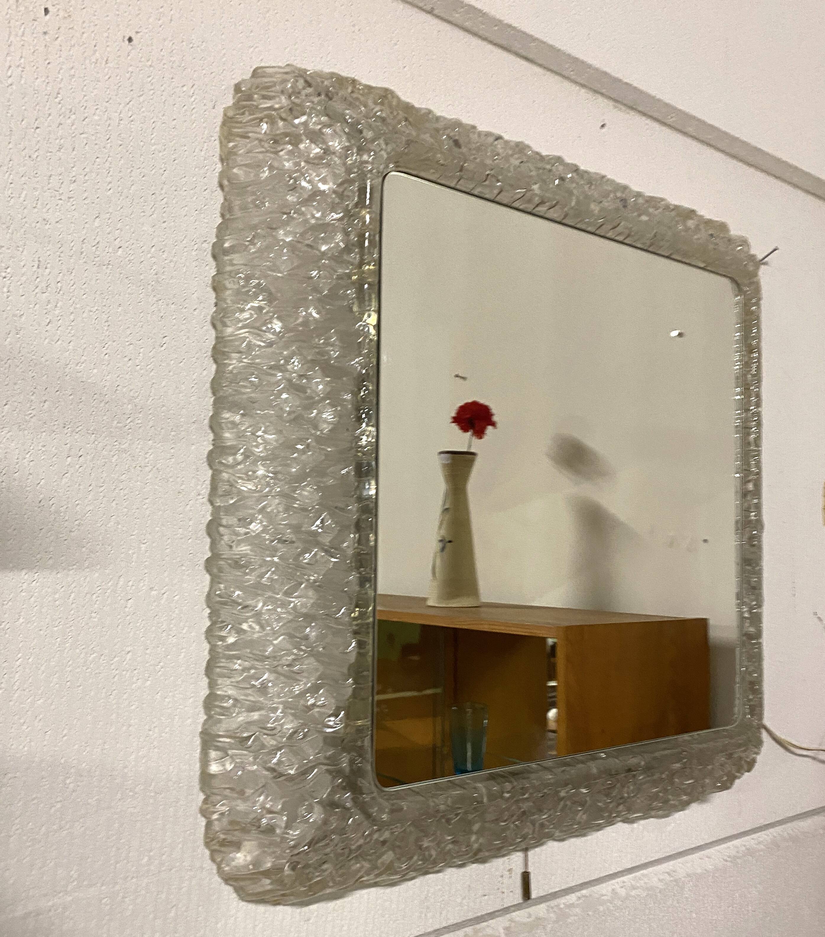 Ice mirror by Egon Hilleband square with light 1970s