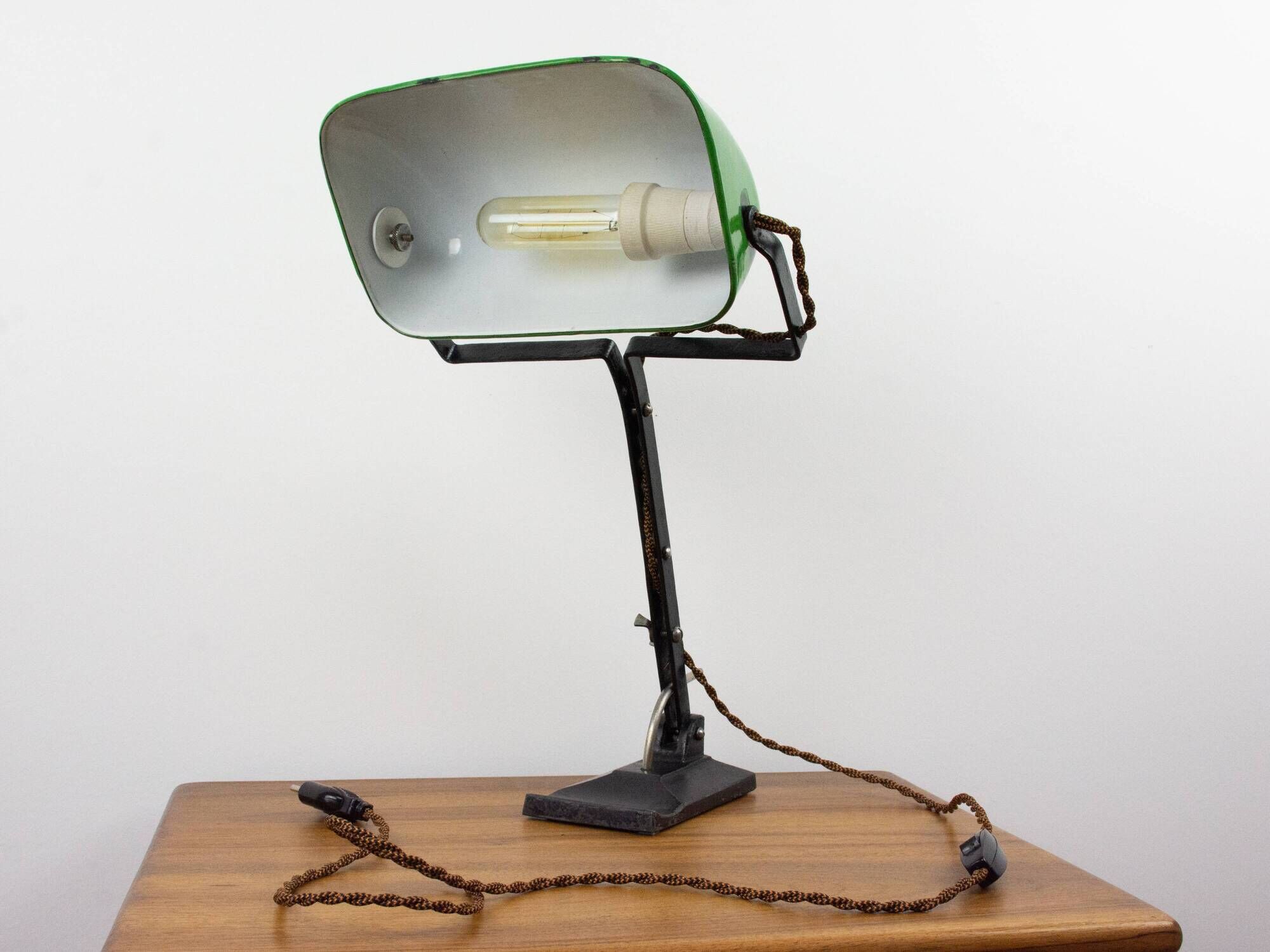 Vintage Art Nouveau Green Metal Industrial Table Lamp