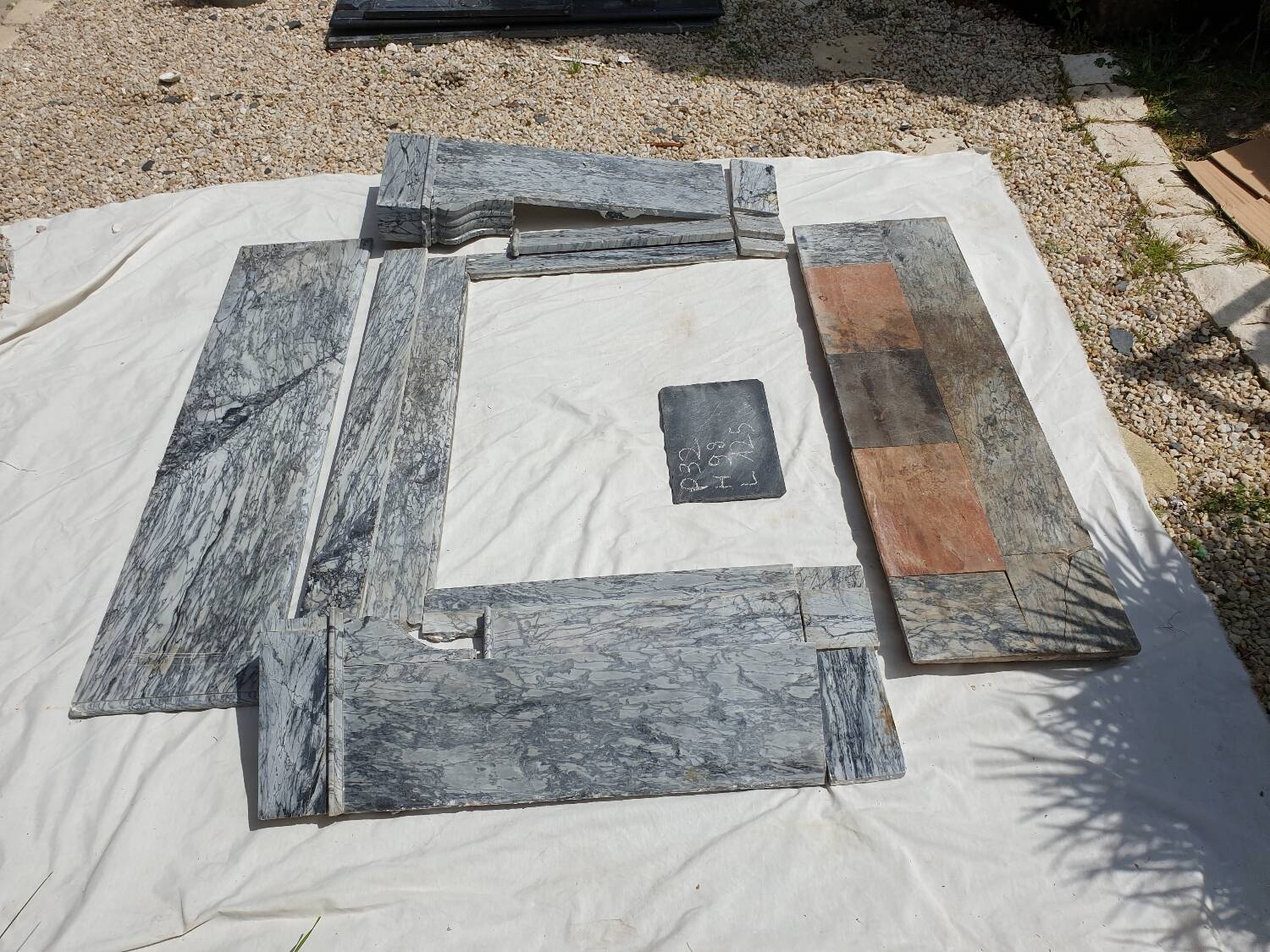 Napoleon III modillion fireplace in gray marble late 19th century