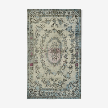 Handmade turkish 1970s 182 cm x 296 cm blue carpet